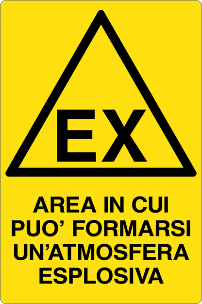 GLOBAL CARTELLO SEGNALETICO - AREA IN CUI PUO' FORMARSI UN'ATMOSFERA ESPLOSIVA - Adesivo Resistente, Pannello in Forex, Pannello In Alluminio