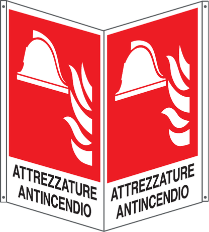 GLOBAL CARTELLO SEGNALETICO BIFACCIALE QUADRATO - ATTREZZATURE ANTINCENDIO - In Alluminio Con Stampa Diretta U.V. (IDEALE ANCHE PER ESTERNO)