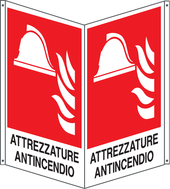 GLOBAL CARTELLO SEGNALETICO BIFACCIALE - ATTREZZATURE ANTINCENDIO - In Alluminio Con Stampa Diretta U.V. (IDEALE ANCHE PER ESTERNO)