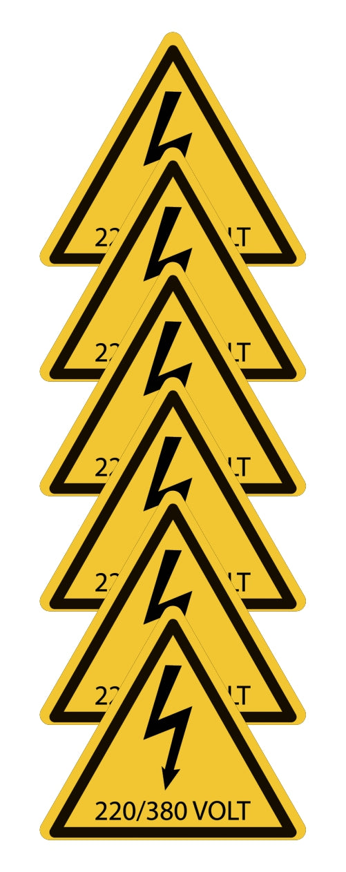 GLOBAL KIT DI 6 ADESIVI TRIANGOLARI - 220 380 V - Pittogramma ISO 7010 Con Stampa Diretta U.V. (IDEALE ANCHE PER ESTERNO)