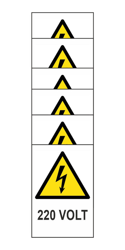KIT DI 6 ADESIVI RETTANGOLARI - 220 VOLT - Pittogramma ISO 7010 Con Stampa Diretta U.V. (IDEALE ANCHE PER ESTERNO)