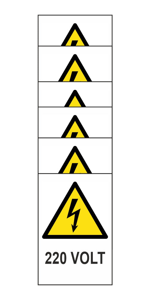 KIT DI 6 ADESIVI RETTANGOLARI - 220 VOLT - Pittogramma ISO 7010 Con Stampa Diretta U.V. (IDEALE ANCHE PER ESTERNO)