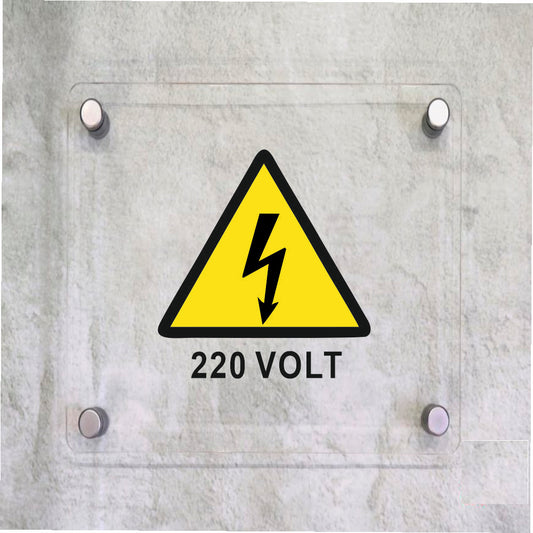 Global Targa Cartello in plexiglass Quadrato - 220 VOLT - Con Distanziali in acciaio inox, Stampa UV