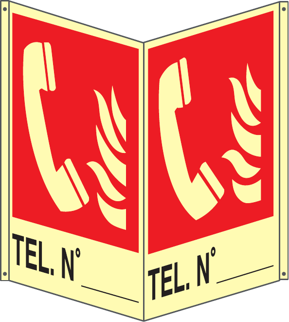 GLOBAL CARTELLO SEGNALETICO BIFACCIALE LUMINESCENTE - TELEFONO ANTINCENDIO N. - In Alluminio Con Adesivo Luminescente Con Stampa Diretta U.V. (IDEALE ANCHE PER ESTERNO)
