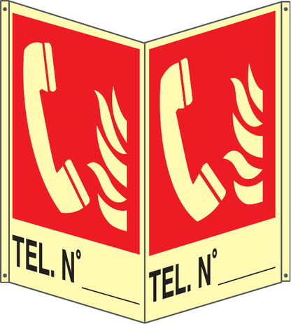 GLOBAL CARTELLO SEGNALETICO BIFACCIALE LUMINESCENTE - TELEFONO ANTINCENDIO N. - In Alluminio Con Adesivo Luminescente Con Stampa Diretta U.V. (IDEALE ANCHE PER ESTERNO)