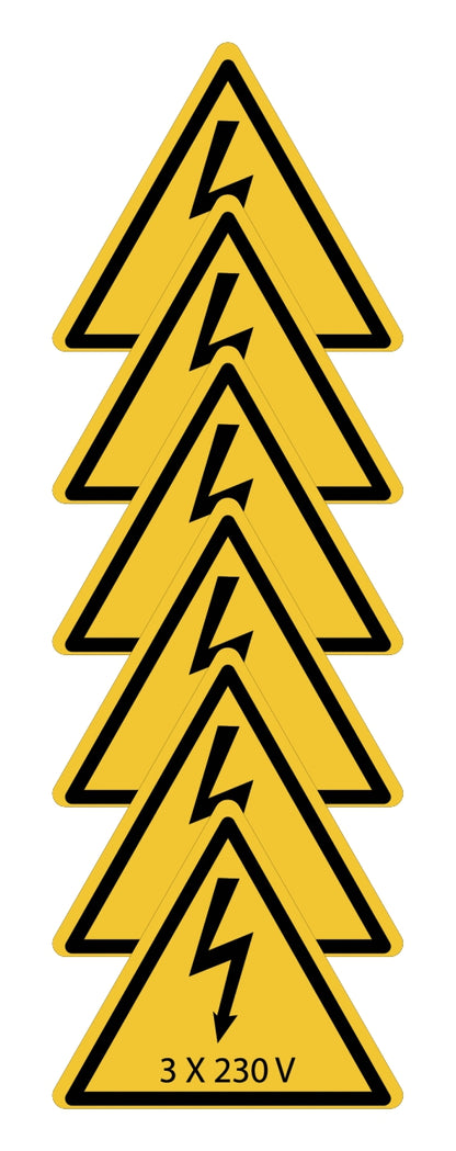 GLOBAL KIT DI 6 ADESIVI TRIANGOLARI - 230 V 6 - Pittogramma ISO 7010 Con Stampa Diretta U.V. (IDEALE ANCHE PER ESTERNO)