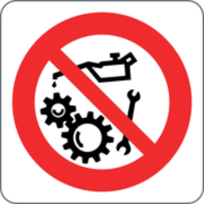 VIETATO RIPARARE, REGISTRARE, OLIARE CON ORGANI IN MOTO - CARTELLO SEGNALETICO QUADRATO ISO 7010 - Adesivo Extra Resistente, Pannello in Forex, Pannello In Alluminio