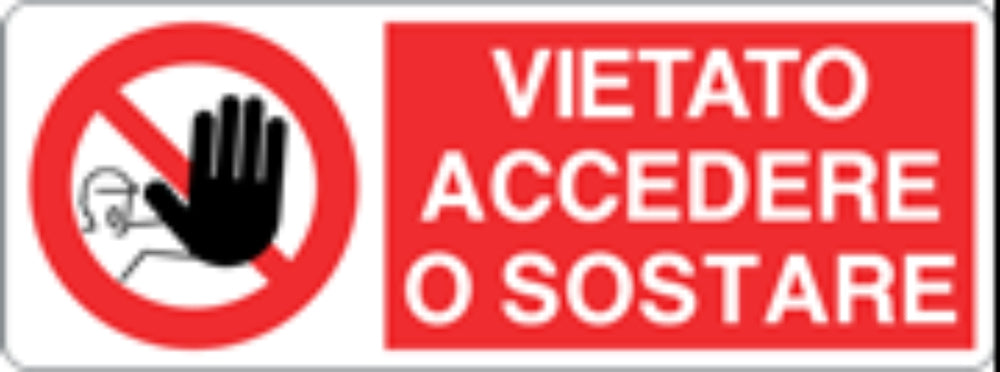VIETATO ACCEDERE O SOSTARE - CARTELLO SEGNALETICO UNI ISO 7010 in Adesivo, Pannello in Forex, Pannello In Alluminio