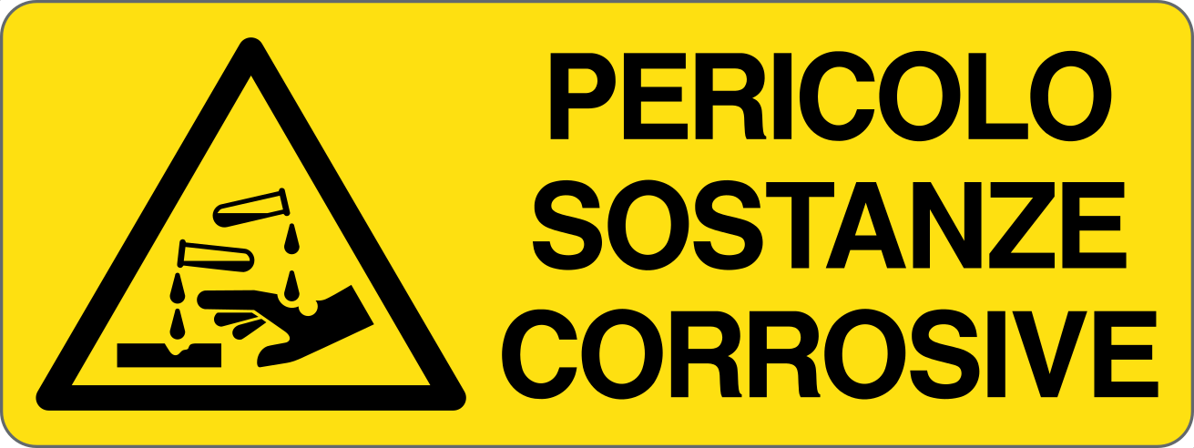 PERICOLO SOSTANZE CORROSIVE - CARTELLO SEGNALETICO UNI ISO 7010 in Adesivo, Pannello in Forex, Pannello In Alluminio