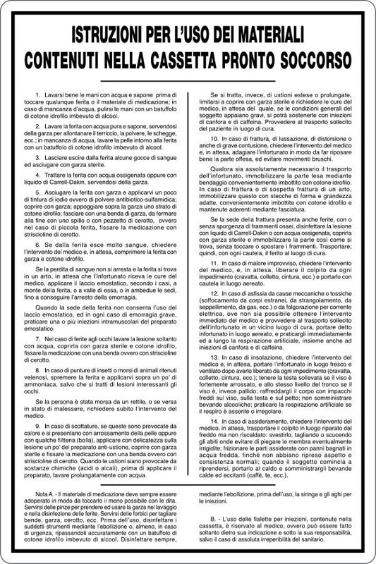 GLOBAL CARTELLO SEGNALETICO - CASSETTA PRONTO SOCCORSO - ISTRUZIONI PER L'USO - Adesivo Resistente, Pannello in Forex, Pannello In Alluminio
