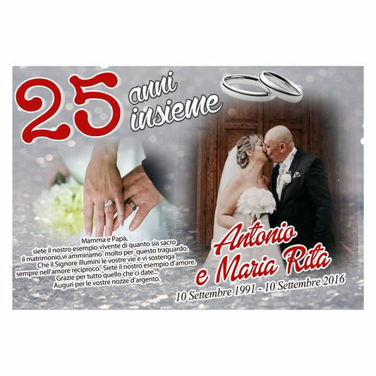 GLOBAL STRISCIONE FONDALE MATRIMONIO - Anniversario 25 Anni Insieme - STRISCIONE PERSONALIZZATO IN CARTA O IN BANNER PVC ANCHE DA ESTERNO GARANZIA 5 ANNI