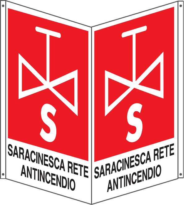 GLOBAL CARTELLO SEGNALETICO BIFACCIALE - SARACINESCA RETE ANTINCENDIO - In Alluminio Con Stampa Diretta U.V. (IDEALE ANCHE PER ESTERNO)