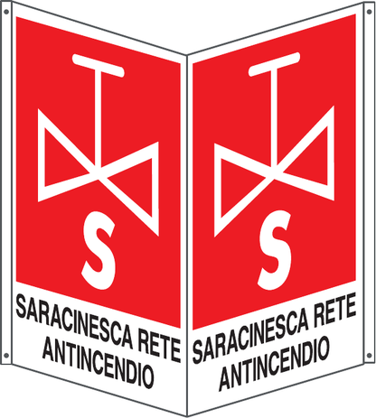 GLOBAL CARTELLO SEGNALETICO BIFACCIALE - SARACINESCA RETE ANTINCENDIO - In Alluminio Con Stampa Diretta U.V. (IDEALE ANCHE PER ESTERNO)