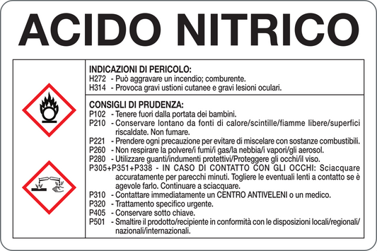 GLOBAL CARTELLO SEGNALETICO - ACIDO NITRICO RISCHI E CONSIGLI DI PRUDENZA - Adesivo Resistente, Pannello in Forex, Pannello In Alluminio