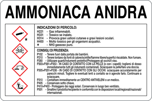 GLOBAL CARTELLO SEGNALETICO - AMMONIACA ANIDRA RISCHI E CONSIGLI DI PRUDENZA - Adesivo Resistente, Pannello in Forex, Pannello In Alluminio