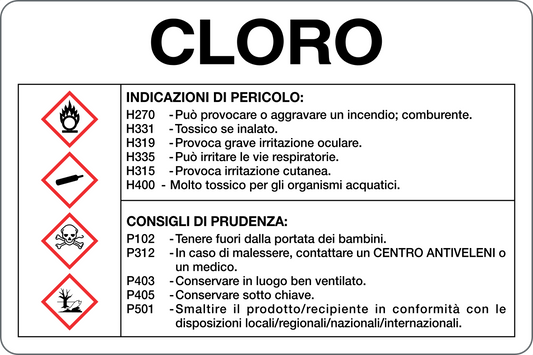 GLOBAL CARTELLO SEGNALETICO - CLORO RISCHI E CONSIGLI DI PRUDENZA - Adesivo Resistente, Pannello in Forex, Pannello In Alluminio