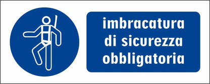 Imbracatura di sicurezza obbligatoria - CARTELLO SEGNALETICO UNI ISO 7010 in Adesivo Resistente, Pannello in Forex, Pannello In Alluminio