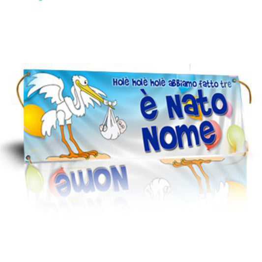 GLOBAL STRISCIONE FONDALE NASCITA - HOLÈ HOLÈ HOLÈ ABBIAMO FATTO TRE - IN CARTA O IN BANNER PVC ANCHE DA ESTERNO GARANZIA 5 ANNI