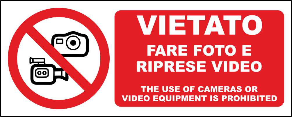 VIETATO FARE FOTO E RIPRESE VIDEO - CARTELLO SEGNALETICO UNI ISO 7010 in Adesivo Resistente, Pannello in Forex, Pannello In Alluminio