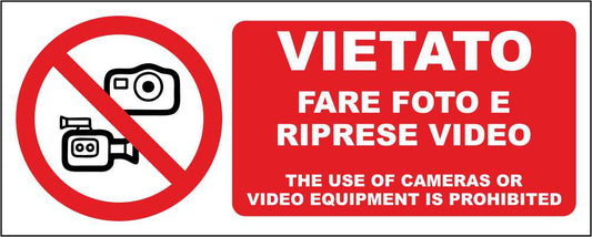 VIETATO FARE FOTO E RIPRESE VIDEO - CARTELLO SEGNALETICO UNI ISO 7010 in Adesivo Resistente, Pannello in Forex, Pannello In Alluminio