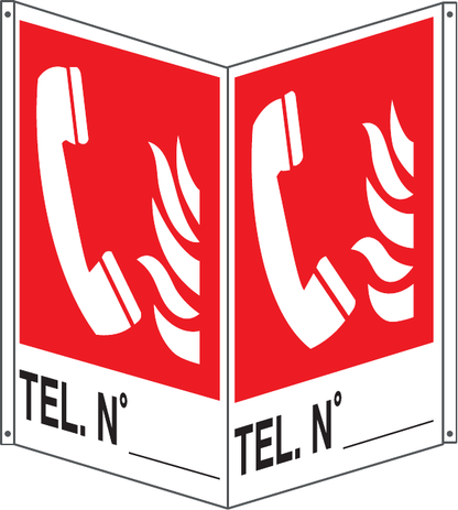 GLOBAL CARTELLO SEGNALETICO BIFACCIALE - TELEFONO ANTINCENDIO N. - In Alluminio Con Stampa Diretta U.V. (IDEALE ANCHE PER ESTERNO)