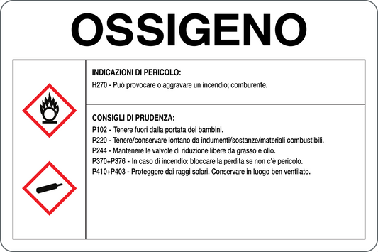 GLOBAL CARTELLO SEGNALETICO - OSSIGENO RISCHI E CONSIGLI DI PRUDENZA - Adesivo Resistente, Pannello in Forex, Pannello In Alluminio