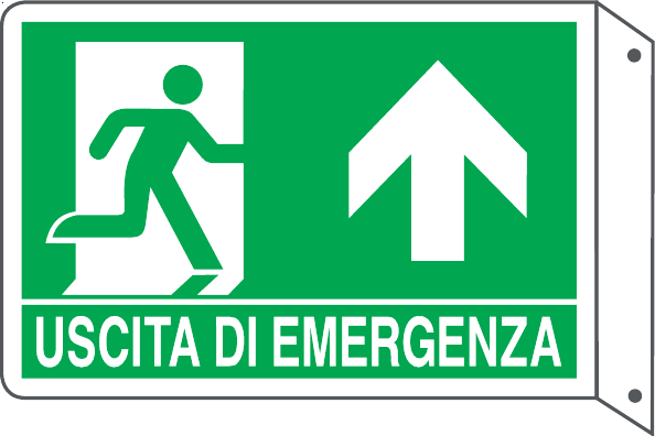 GLOBAL CARTELLO SEGNALETICO BIFACCIALE - USCITA DI EMERGENZA AVANTI - In Alluminio Con Stampa Diretta U.V. (IDEALE ANCHE PER ESTERNO)