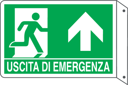 GLOBAL CARTELLO SEGNALETICO BIFACCIALE - USCITA DI EMERGENZA AVANTI - In Alluminio Con Stampa Diretta U.V. (IDEALE ANCHE PER ESTERNO)
