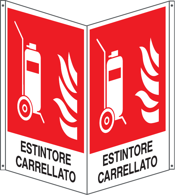 GLOBAL CARTELLO SEGNALETICO BIFACCIALE - ESTINTORE CARRELLATO - In Alluminio Con Stampa Diretta U.V. (IDEALE ANCHE PER ESTERNO)
