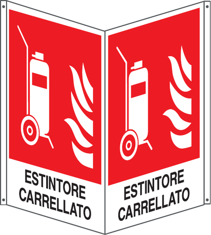GLOBAL CARTELLO SEGNALETICO BIFACCIALE - ESTINTORE CARRELLATO - In Alluminio Con Stampa Diretta U.V. (IDEALE ANCHE PER ESTERNO)