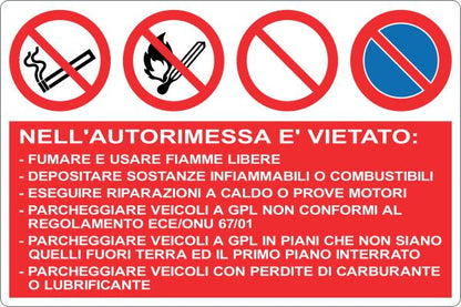 GLOBAL CARTELLO SEGNALETICO - DIVIETI VARI PER AUTORIMESSE - Adesivo Resistente, Pannello in Forex, Pannello In Alluminio