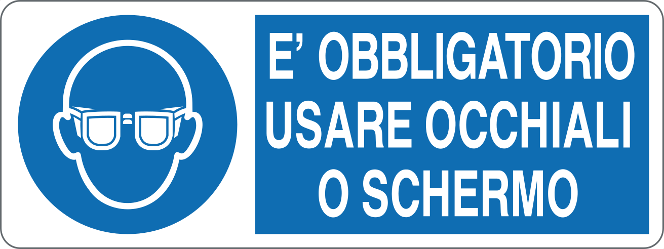 È OBBLIGATORIO USARE OCCHIALI O SCHERMO - CARTELLO SEGNALETICO UNI ISO 7010 in Adesivo, Pannello in Forex, Pannello In Alluminio