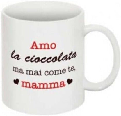 Tazza in ceramica Stampata - Amo la cioccolata - Tazza 320 ml in Ceramica Bianca, Stampa in alta definizione Idea Regalo Originale e Unica MADE IN ITALY