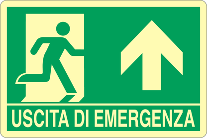 GLOBAL CARTELLO SEGNALETICO LUMINESCENTE - USCITA DI EMERGENZA AVANTI - Adesivo Luminescente O Pannello Rigido Luminescente