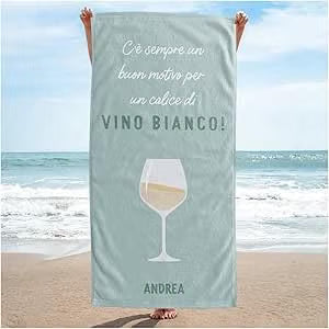 Vestin Telo da spiaggia personalizzato - SEMPRE UN BUON MOTIVO PER UN CALICE DI VINO BIANCO - DRINK E NOME - con Nome personalizzato - asciugamano da bagno asciugamano da piscina asciugamano da spiaggia per vacanze