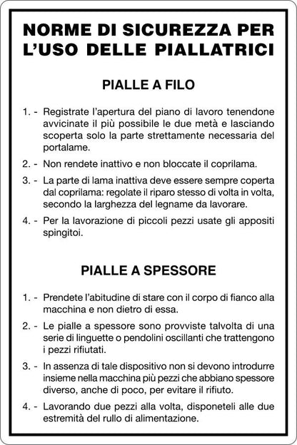 GLOBAL CARTELLO SEGNALETICO - USO PIALLATRICI - NORME DI SICUREZZA - Adesivo Resistente, Pannello in Forex, Pannello In Alluminio