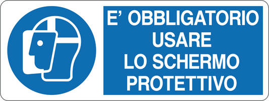 È OBBLIGATORIO USARE LO SCHERMO PROTETTIVO - CARTELLO SEGNALETICO UNI ISO 7010 in Adesivo, Pannello in Forex, Pannello In Alluminio