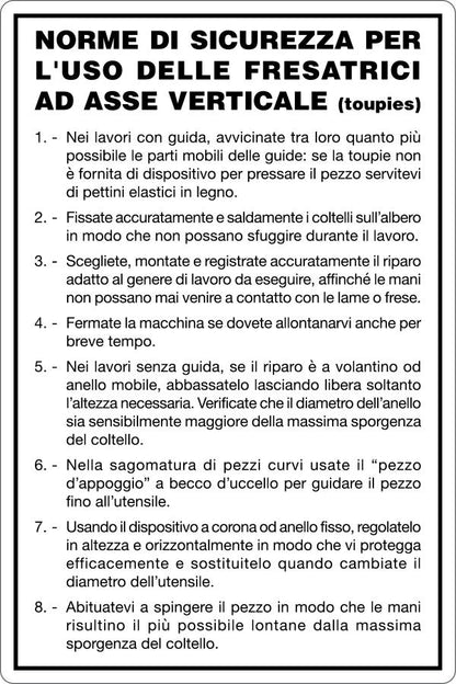 GLOBAL CARTELLO SEGNALETICO - USO FRESATRICI - NORME DI SICUREZZA - Adesivo Resistente, Pannello in Forex, Pannello In Alluminio
