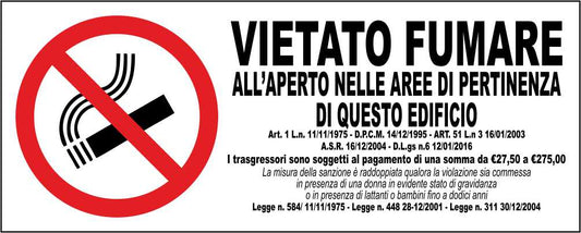 Vietato fumare all'aperto nelle aree di pertinenza - CARTELLO SEGNALETICO UNI ISO 7010 in Adesivo Resistente, Pannello in Forex, Pannello In Alluminio