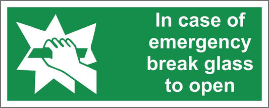 In Case Of Emergency Break Glass To Open - CARTELLO SEGNALETICO UNI ISO 7010 in Adesivo Resistente, Pannello in Forex, Pannello In Alluminio