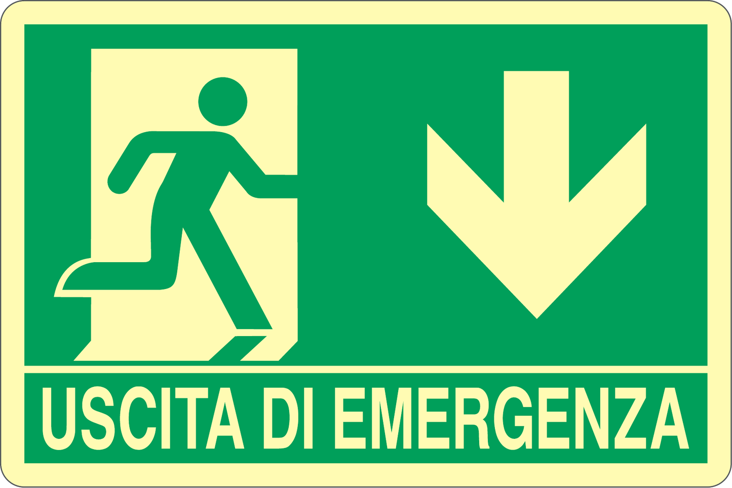 GLOBAL CARTELLO SEGNALETICO LUMINESCENTE - USCITA DI EMERGENZA VERSO IL BASSO - Adesivo Luminescente O Pannello Rigido Luminescente