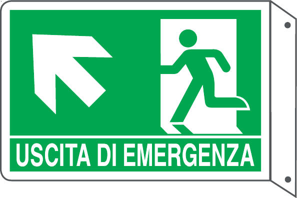 GLOBAL CARTELLO SEGNALETICO BIFACCIALE - USCITA DI EMERGENZA SALITA SINISTRA - In Alluminio Con Stampa Diretta U.V. (IDEALE ANCHE PER ESTERNO)