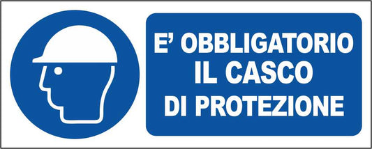 E' OBBLIGATORIO IL CASCO DI PROTEZIONE - CARTELLO SEGNALETICO UNI ISO 7010 in Adesivo Resistente, Pannello in Forex, Pannello In Alluminio