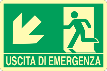 GLOBAL CARTELLO SEGNALETICO LUMINESCENTE - USCITA DI EMERGENZA DISCESA SINISTRA - Adesivo Luminescente O Pannello Rigido Luminescente