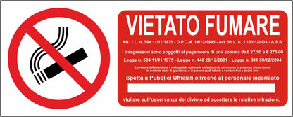 Vietato fumare art.1 l.n 584 - CARTELLO SEGNALETICO UNI ISO 7010 in Adesivo Resistente, Pannello in Forex, Pannello In Alluminio