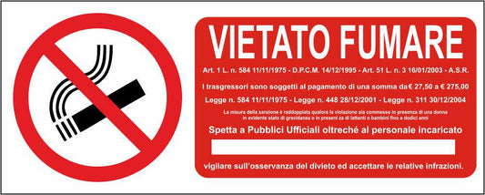 Vietato fumare art.1 l.n 584 - CARTELLO SEGNALETICO UNI ISO 7010 in Adesivo Resistente, Pannello in Forex, Pannello In Alluminio