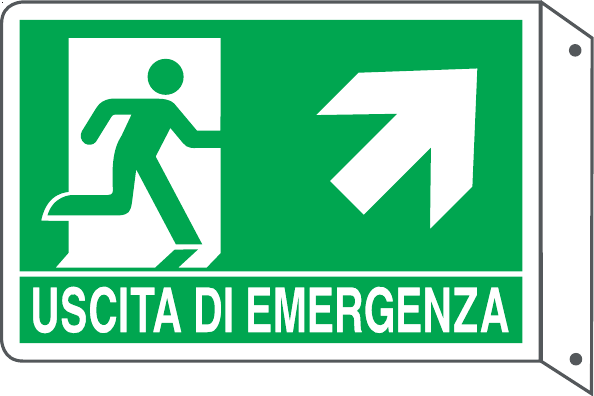 GLOBAL CARTELLO SEGNALETICO BIFACCIALE - USCITA DI EMERGENZA SALITA DESTRA - In Alluminio Con Stampa Diretta U.V. (IDEALE ANCHE PER ESTERNO)