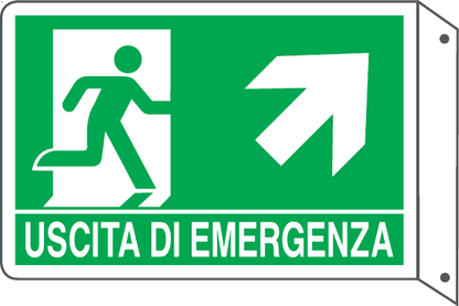 GLOBAL CARTELLO SEGNALETICO BIFACCIALE - USCITA DI EMERGENZA SALITA DESTRA - In Alluminio Con Stampa Diretta U.V. (IDEALE ANCHE PER ESTERNO)