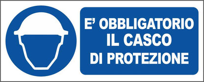 E' OBBLIGATORIO IL CASCO DI PROTEZIONE mod 2 - CARTELLO SEGNALETICO UNI ISO 7010 in Adesivo Resistente, Pannello in Forex, Pannello In Alluminio