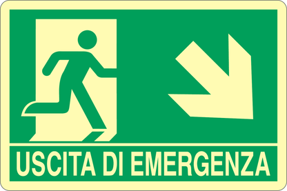 GLOBAL CARTELLO SEGNALETICO LUMINESCENTE - USCITA DI EMERGENZA DISCESA DESTRA - Adesivo Luminescente O Pannello Rigido Luminescente